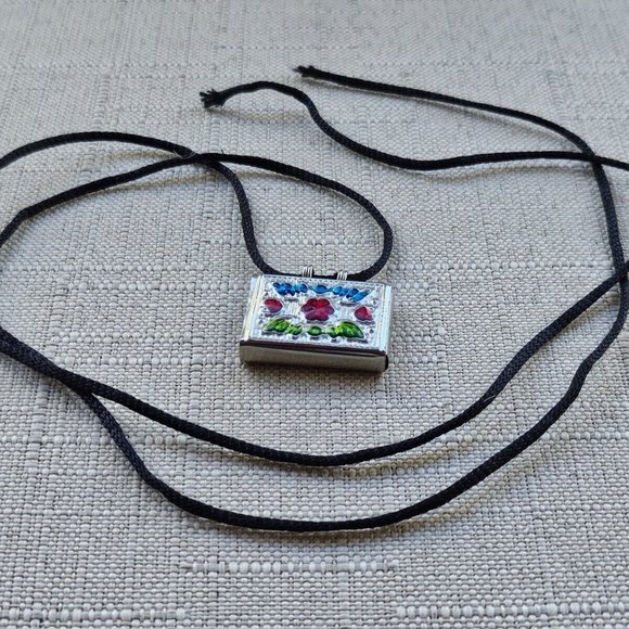 Religious Necklace Taweez Pendant Silver Tone Multi color Enamel W/ Black Cord - Picture 4 of 10